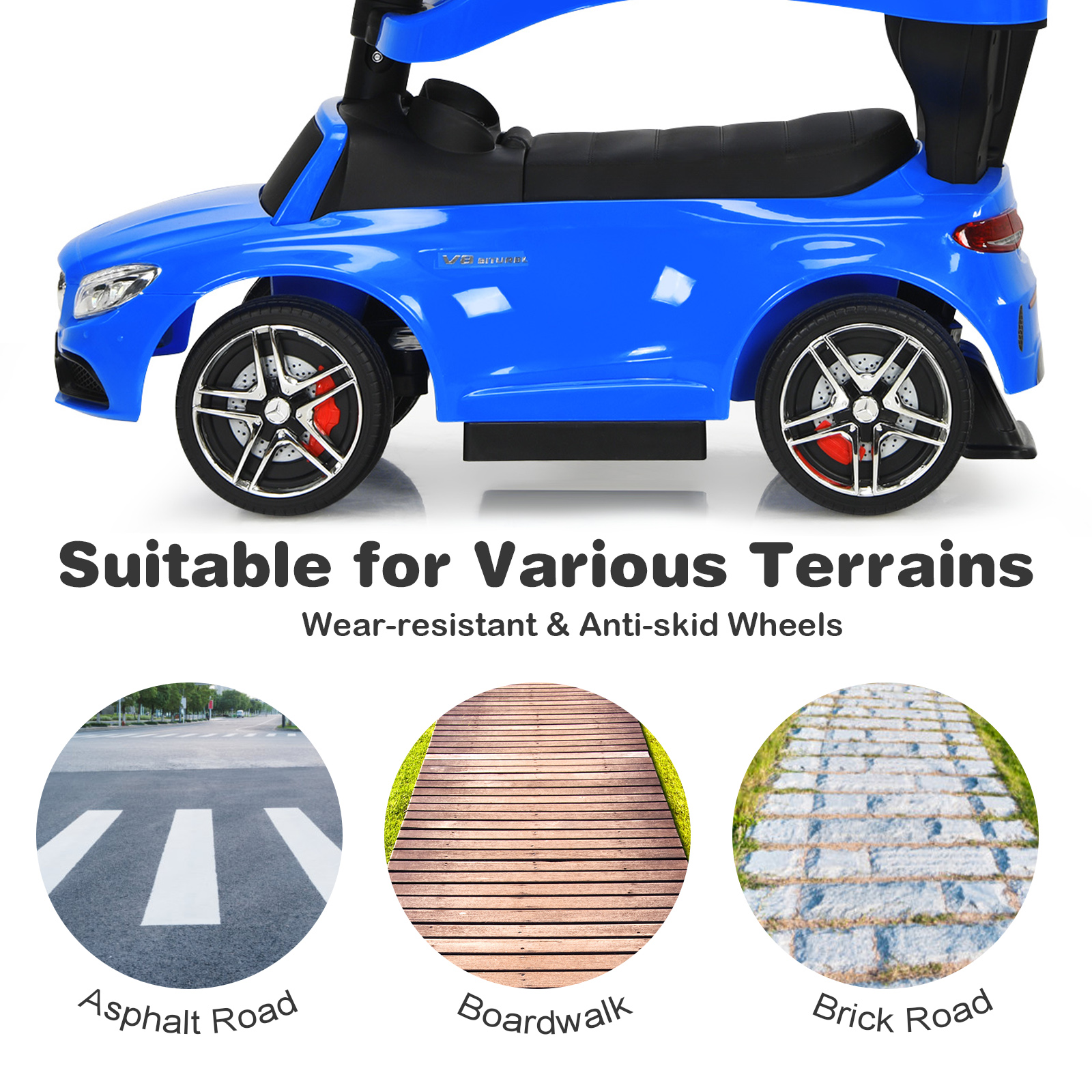 Infans 3 in 1 Ride on Push Car Mercedes Benz Toddler Stroller Sliding Car Blue