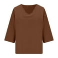 thumbnail image 4 of Yuanlook Womens Oversized T-shirts V Neck Tee Shirts 3/4 Sleeve Loose Fit T Shirt Business Casual Tops - Coffee - M, 4 of 7