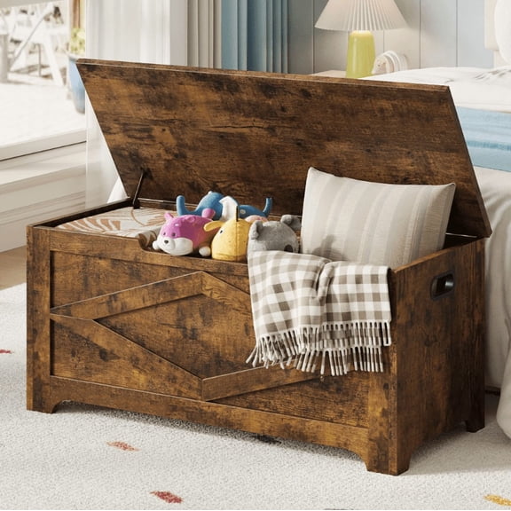 Huisuilinss Storage Chest,Farmhouse Storage Bench,Wood Toy Chest With Safety Hinge,End Of Bed Bench,Storage Trunk,Entryway Organizer For Entryway Bedroom Living Room