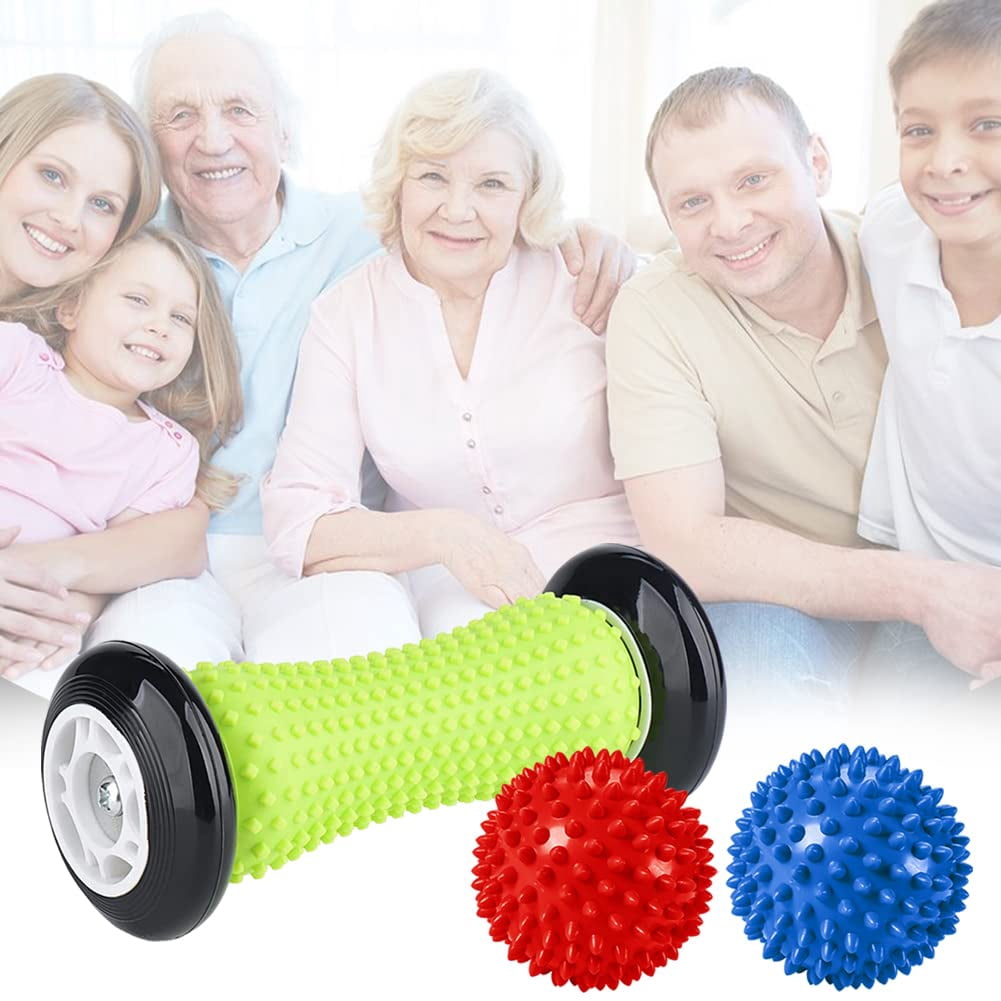 Foot Massage Roller and Spiky Ball Therapy Set,Manual Foot Massager for Plantar Fasciitis,Heel & Foot Arch Pain,Trigger Point Therapy, Muscle Recovery (Yellow)