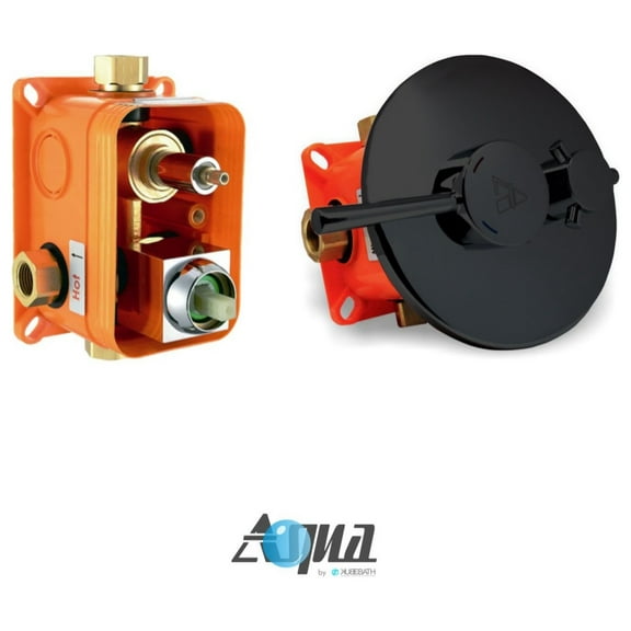 Aqua Rondo Matte Black 3-Way Rough-In Shower Valve,Cover Plate,Handle,Diverter