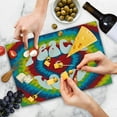 thumbnail image 4 of 70s Party Cutting Board, Peace and Love Groovy Sixties Tie Dye Effect Heart Shaped Abstract Rainbow Print, Decorative Tempered Glass Cutting and Serving Board, Large Size, Multicolor, by Ambesonne, 4 of 5