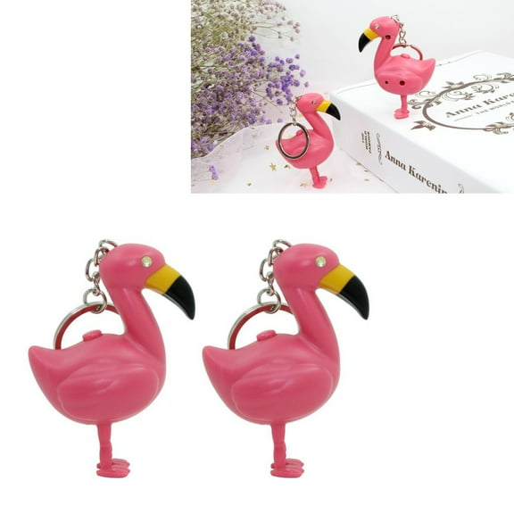 MLINS 2pcs Pink Flamingo Keychains LED Luminous Key Holder Sound Key Ring Decoration Gift for Valentine's Day