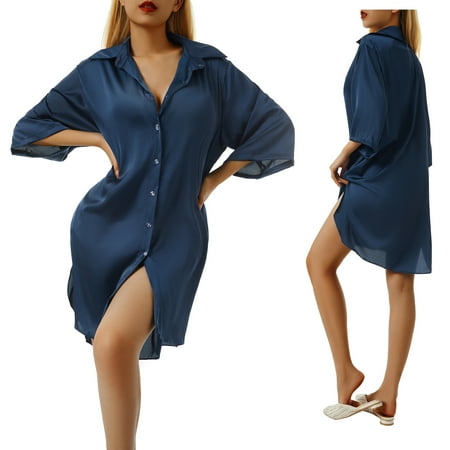 

Mubineo Women s Sleeping Shirt Half Sleeve Single Breasted Loose Nightshirt