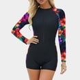 thumbnail image 5 of LEKWK Womens One Piece Swimsuits Long Sleeve Zip up Rash Guard Swimwear Tropical Floral Surf Suits Sun Protection Quick Dry Summer Beach Outfits, 5 of 7