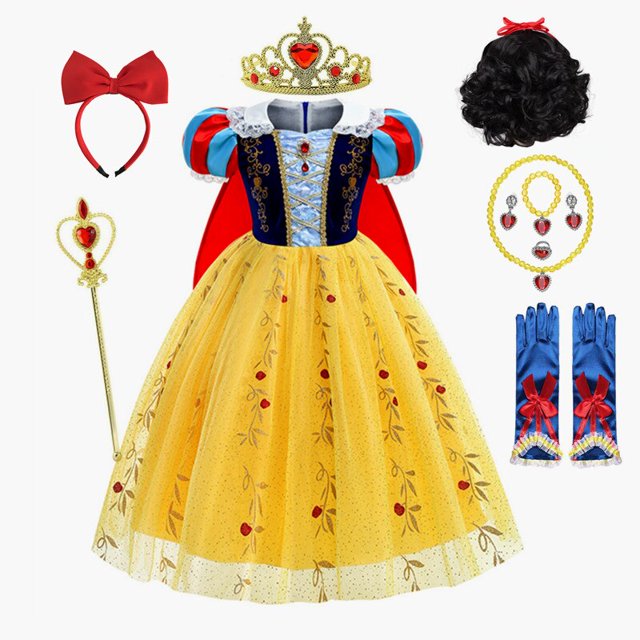 Vestido de princesa Blancanieves para niña, disfraz con capa, vestido de baile de encaje para Halloween, fiesta de cumpleaños, vestido de Cosplay para niños de 2 a 10 años Fivean unisex