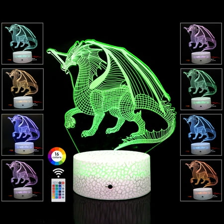 

RMOR Dinosaur 3D Night Light Illusion Light Best Gift Idea for Friends Kids & Family-Cool Home Kids Bedroom Decor Sleep Helper with Touch Sensor 16 Color Mode