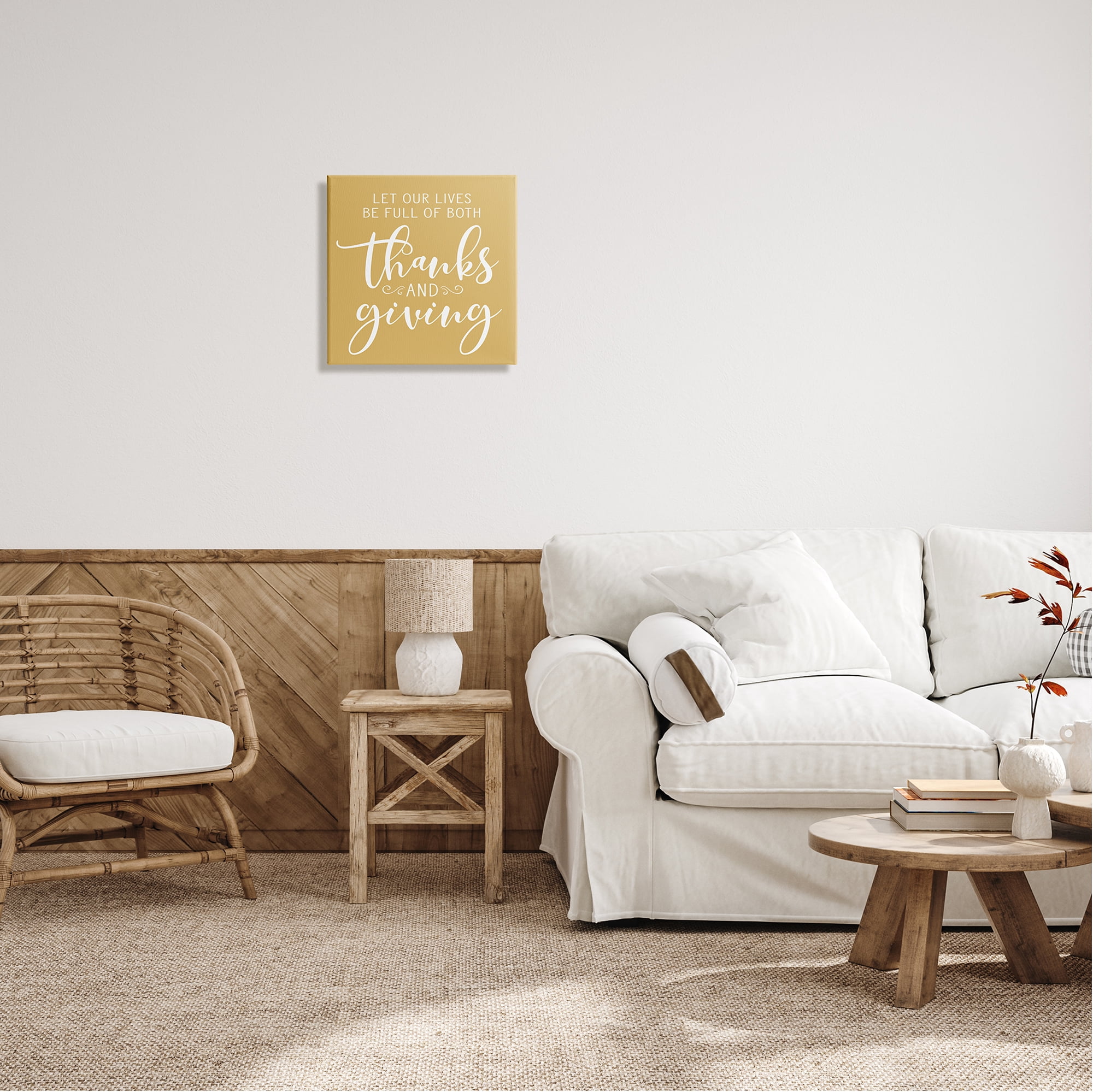 Stupell Industries Uplifting Thanksgiving Calligraphy Phrase Warm Yellow Design Graphic Art Gallery Wrapped Canvas Print Wall Art, Design by Lettered and Lined