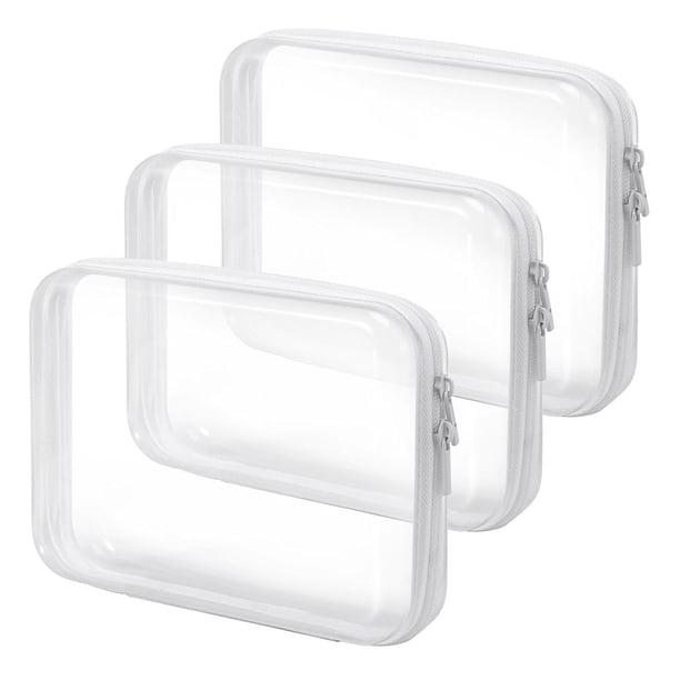 Neceser de Aseo Transparente 3 Pcs, Bolsa de Cosméticos Impermeable, Organizador Bolsas de Viaje Portátil de Plástico Duro para Viajes, Baño y Organización