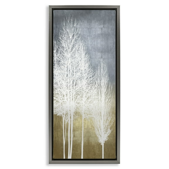 Stupell Industries Tall Bare White Trees Nature Landscape Painting Gray Floater Framed Canvas Art Print Wall Art, 11 x 25