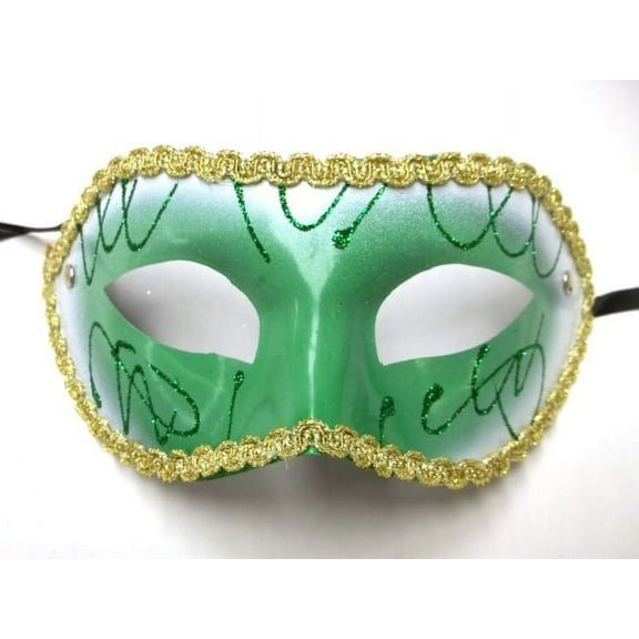 Wide Green White Gold Mardi Gras Masquerade Party Value Mask