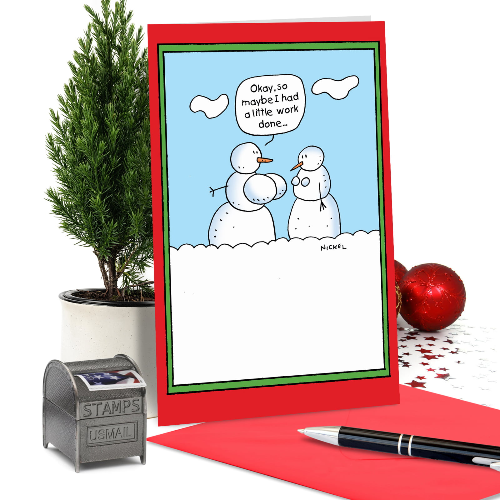 12 Funny Merry Christmas Cards Pack (1 Design, 12 Cards) - Snowman Boob Job  Christmas B1773 