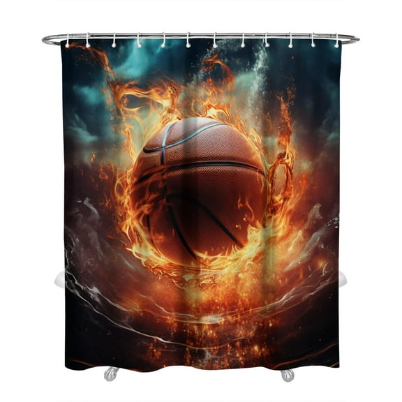 Kids Sports Shower Curtain - Baseball Football Soccer Basketball Print Machine Washable Bath Curtain with Metal Grommets 72x84 Inch