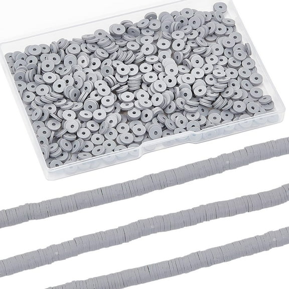 1 Box 1000PCS 6mm Grey Heishi Beads Flat Round Polymer Clay Bead Set Small Refill Disc Vinyl Spacer Loose Beads Bulk for Jewelry Making DIY Bracelets Necklace Chocker Craft Supplies 1box