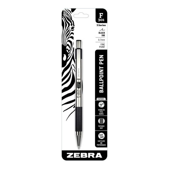 Zebra F-301 Retractable Ballpoint 0.7mm Black Ink