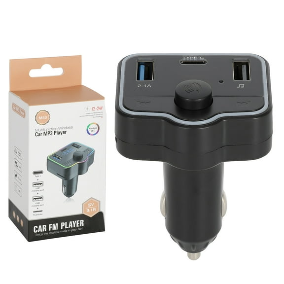 Woudy Bluetooth FM Transmitter for Car, Wireless Radio Adapter with Dual USB Charging, Hands-Free Calling, MP3 Player, TF Card & USB Disk Support