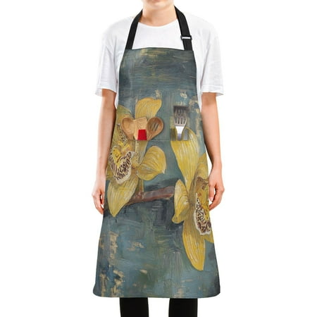 

WOBOGO Beautiful Yellow Cymbidium Long Apron Waterdrop Resistant with 2 Pockets Cooking Kitchen Chef Apron for Women Men