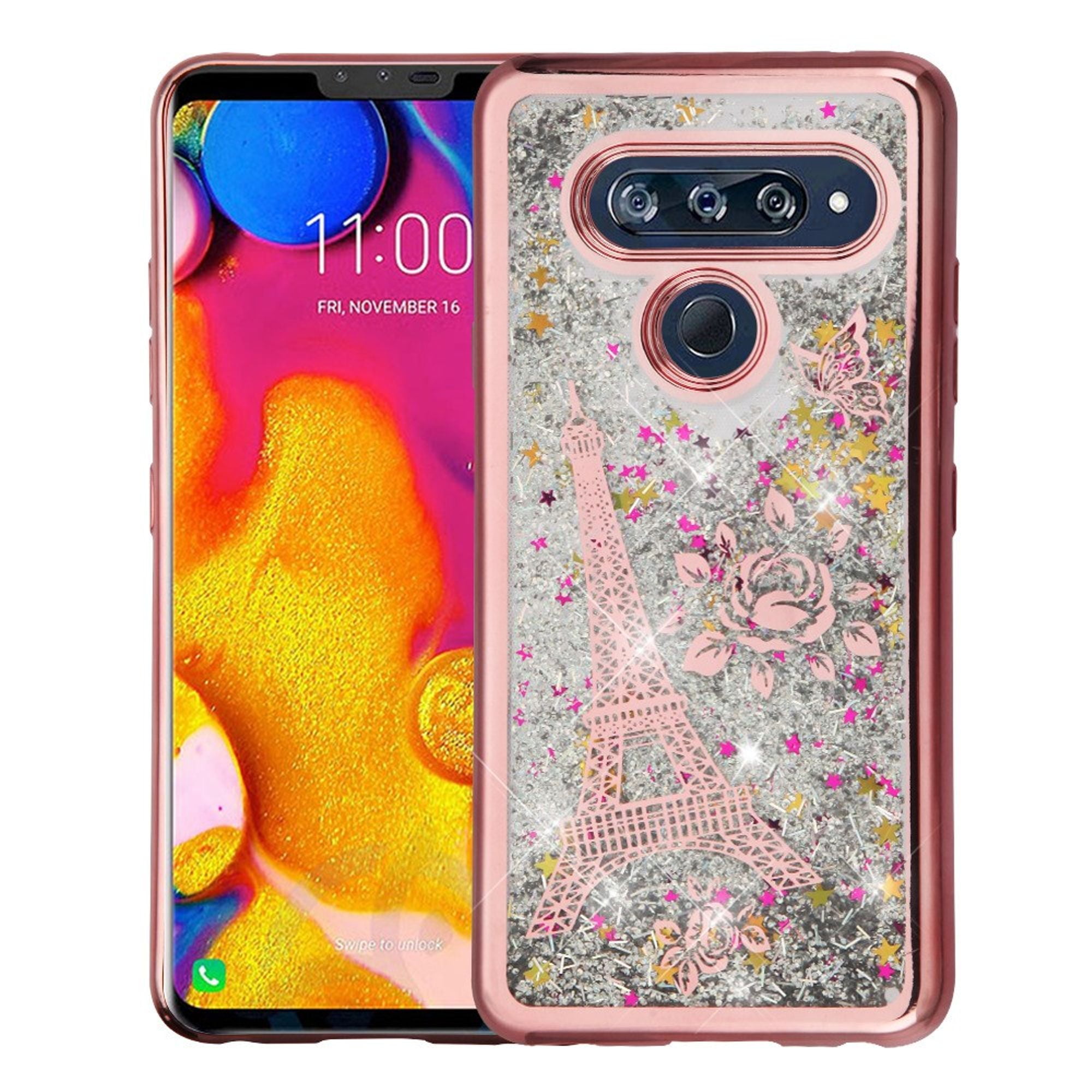 For LG V40 ThinQ Case, by Insten Quicksand Glitter Eiffel Tower Hard