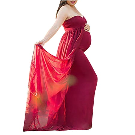 

gakvov Maternity Dress For Photoshoot Savings Clearance Items!Women Off Shoulder Pregnants Sexy Photography Ruffled Nursing Long Dress