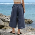 thumbnail image 3 of Women's Beach Capri Pants Cotton Linen Loose Fit Wide Leg Pants High Waisted Pleated Summer Vacation Trousers, S-3XL, 3 of 9