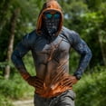 thumbnail image 5 of Mens UPF 50+ Sun Protection Shirts Hoodie with Mask Quick Dry Long Sleeve Print Lightweight Fishing Shirt Hiking Top Orange 2 L, 5 of 6