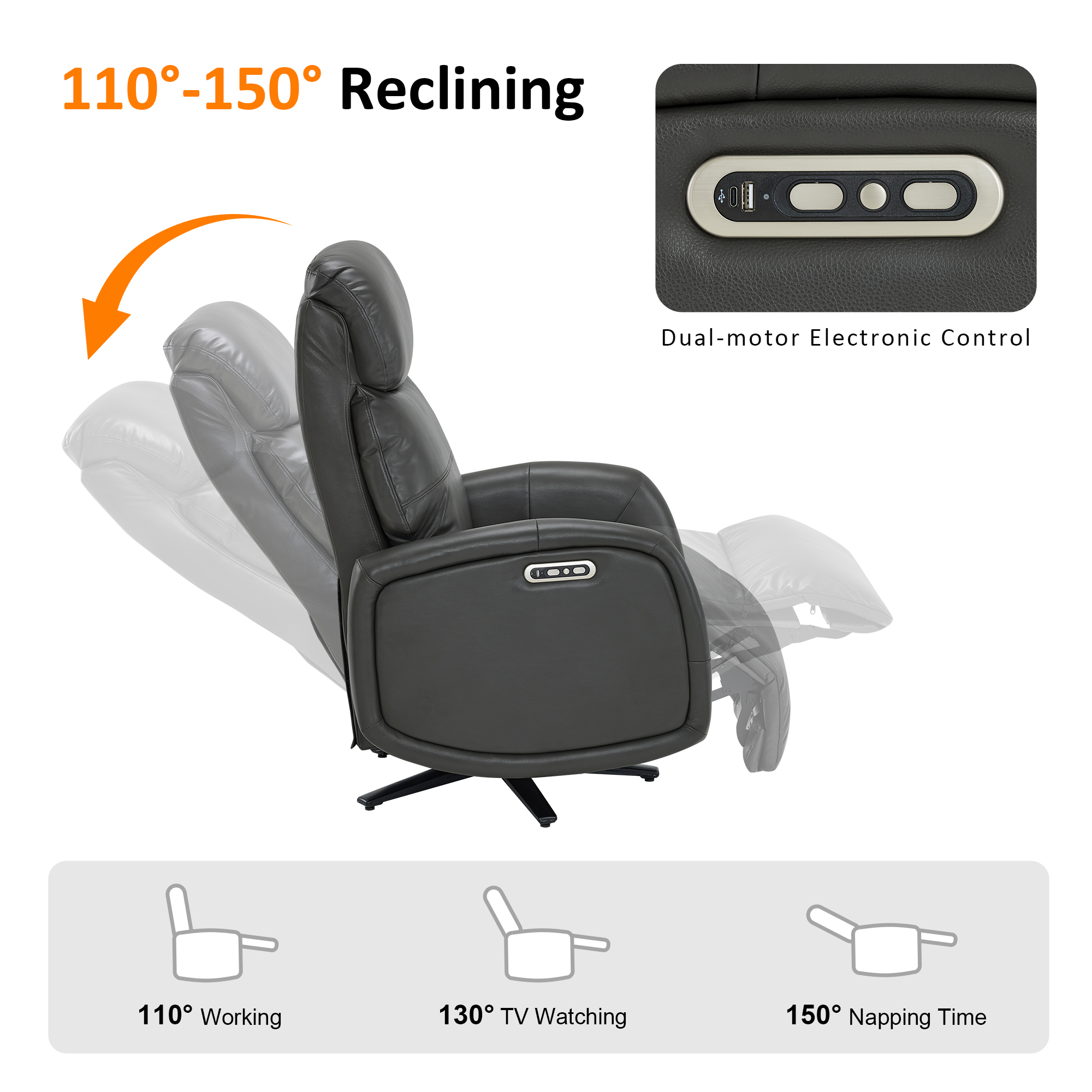 MCombo Dual Motor Power Swivel Recliner Lounge Chair for Living Room & Bedroom