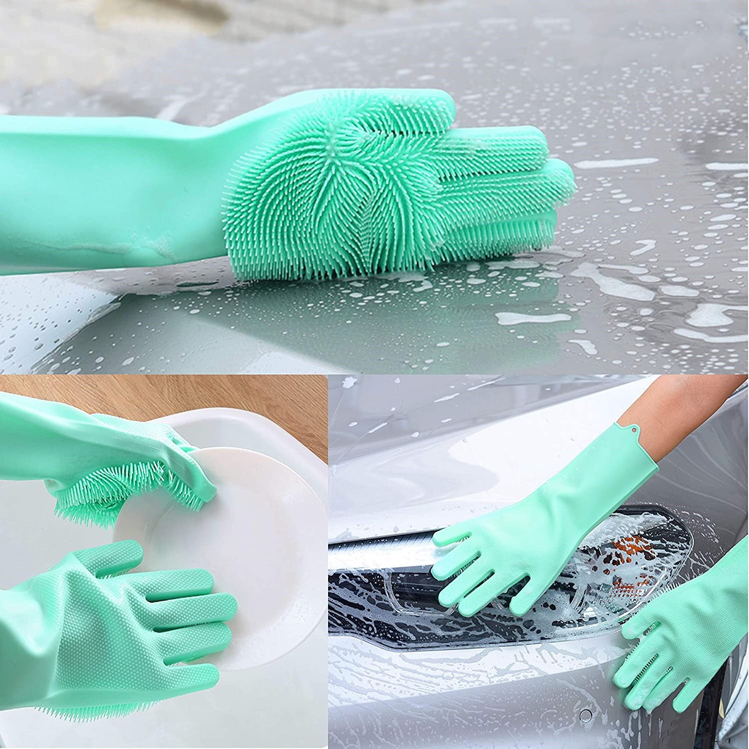 2 Pairs 1 Pair Reusable Magic Rubber Scrubbing Gloves Heat Resistant