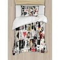 thumbnail image 3 of Girls Duvet Cover Set King Size, Collage with Freehand Drawings Artistic Portraits of Woman Faces Abstract Image, Decorative 3 Piece Bedding Set with 2 Pillow Shams, Black White Red, by Ambesonne, 3 of 3