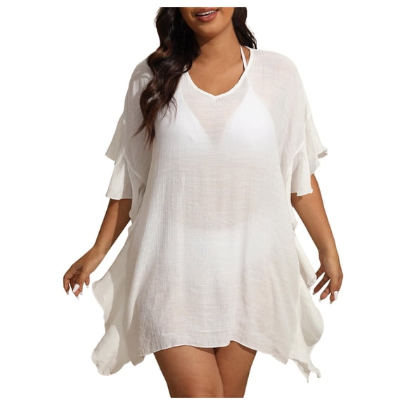 KPOPLK Women’s Bathing Suit Cover Up for Beach Pool Swimwear Crochet Dress(White,L)
