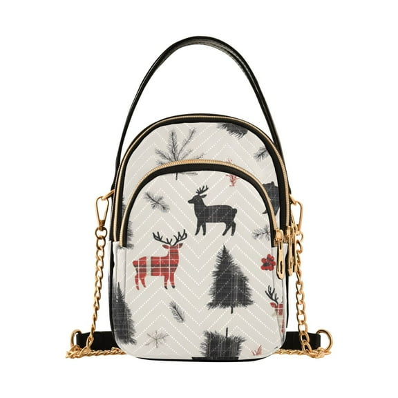 FORMRS Crossbody Bag for Women Quilted Travel Shoulder Cell Phone Purse with Chain Strap Handbag, Christmas Plaid Deer