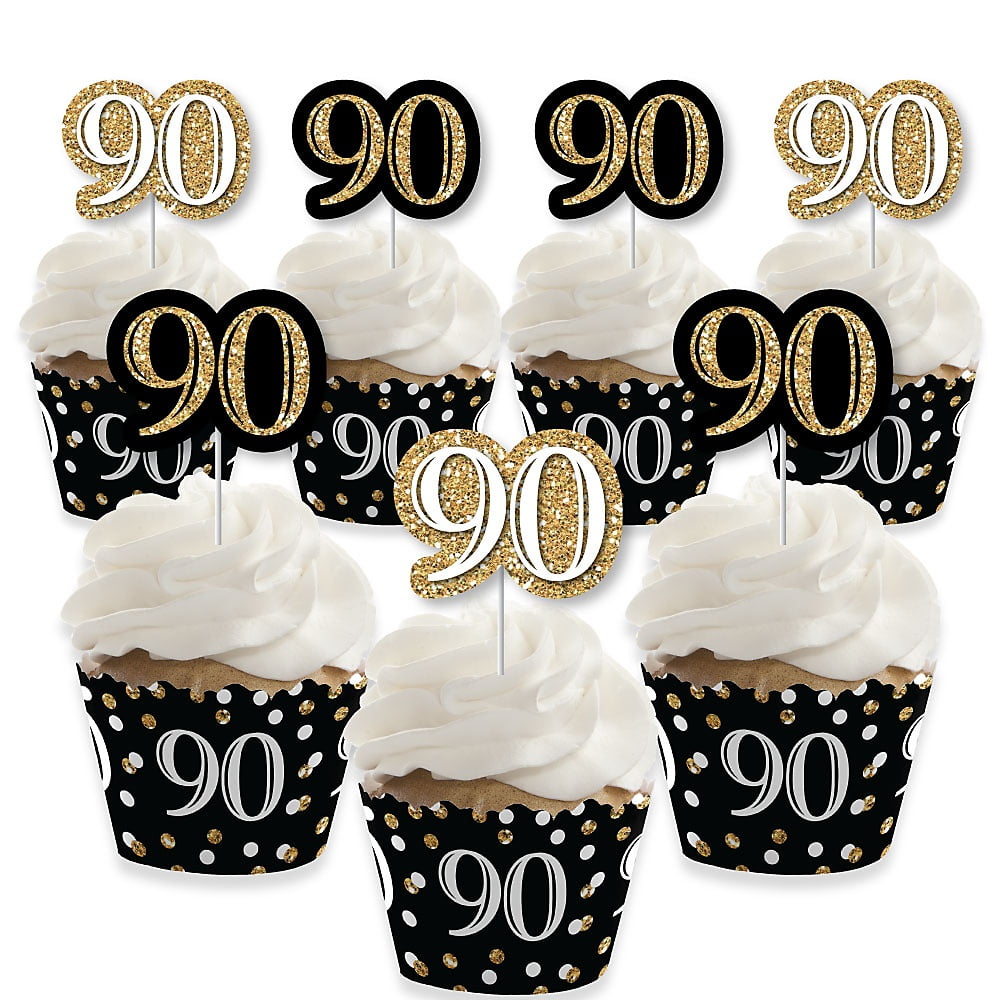 Big Dot of Happiness Adult 90th Birthday Gold Cupcake Decoration