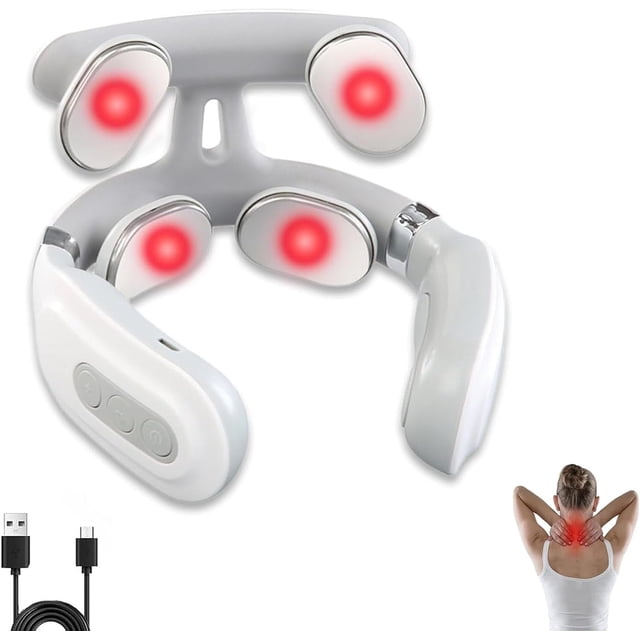 Neck Massager Device - Portable Massager with Heat & Vibration Modes Deep Muscle Activation, 6 Modes, 9Intensities, Hands-Free, Ergonomic Design, Quiet Relaxation