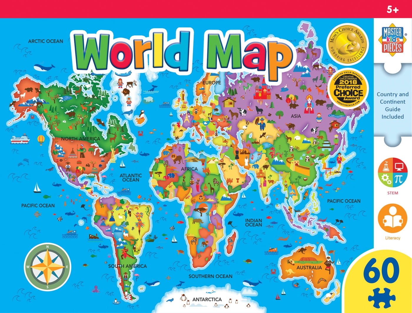 MasterPieces 60 Piece Jigsaw Puzzle for Kids - World Map - 16.5'x12.75'