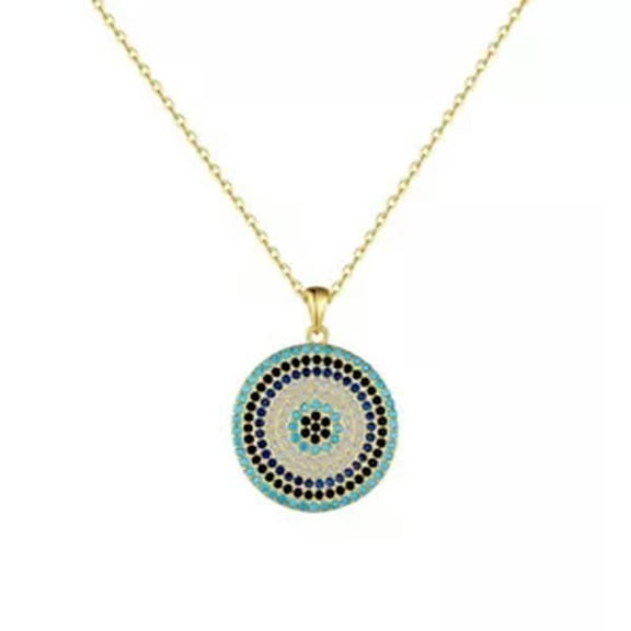 HOOUN S925 Solid Sterling 5A Zirconia Turquoise Evil Eye Collarbone Chain Necklaces-Gold