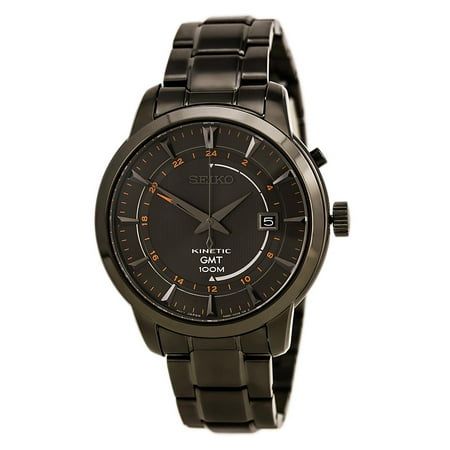 Seiko SUN039 Men's Core Black Dial Black IP Steel GMT Kinetic Watch