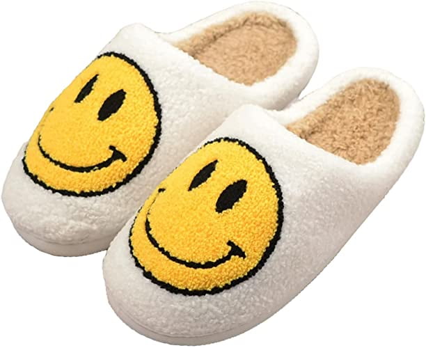 enkelt permeabilitet Almægtig Retro Smiley Face Slippers Fuzzy Fluffy Cute House Home Shoes Memory Foam  Soft Plush Warm Indoor Slides Winter Fur Clogs for Women Men(White,39/40) -  Walmart.com