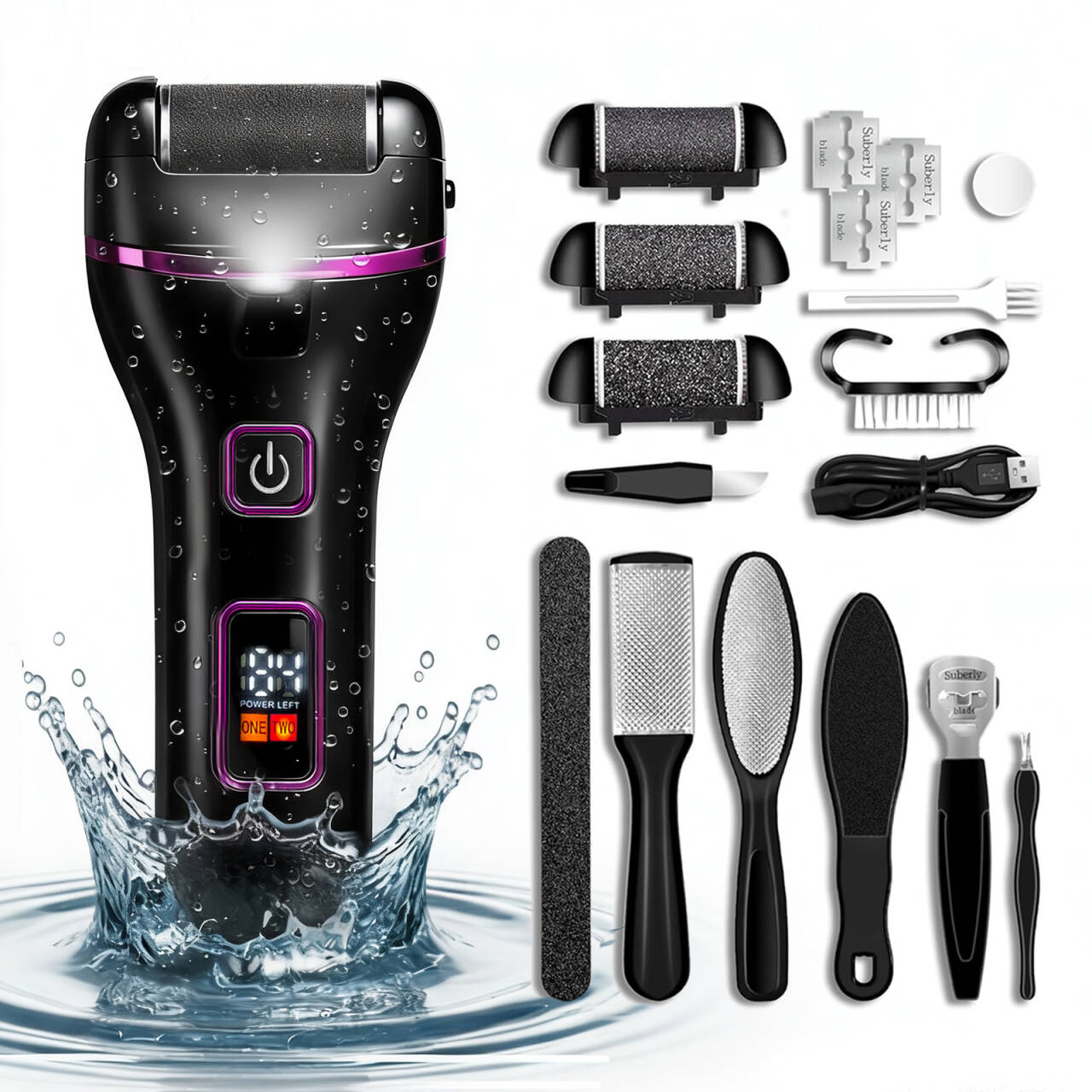Electric Callus Remover for Feet, Electric Foot Callus Removers Rechargeable, Electronic Foot File Pedicure Tools, Waterproof Foot Scrubber File, Professional Pedicure Tools, Foot Care, 3 Rollers