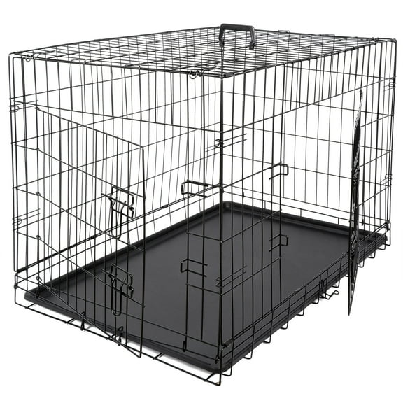 36" Dog Crate Kennel Folding Pet Cage 2 Door With Tray Indoor Pet Safe House