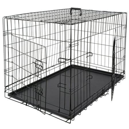 ZENSTYLE High Quality 36" Durable Dog Crate Kennel Folding Pet Cage 2 Door with Tray Indoor Pet Safe House - Black