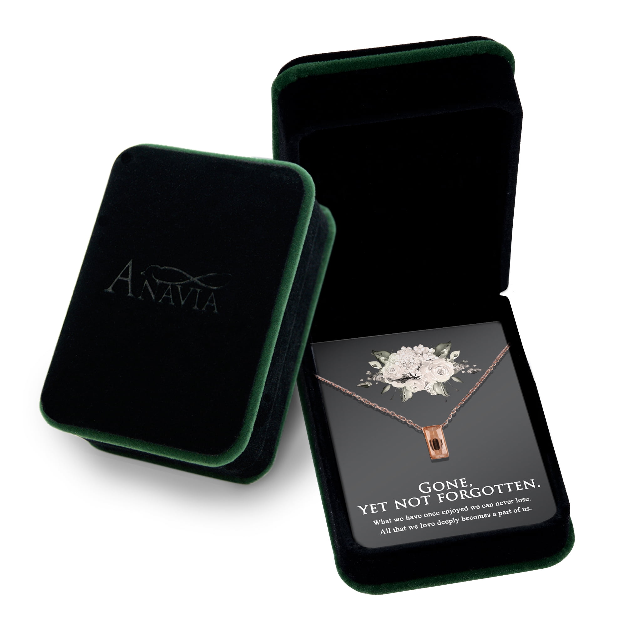 Anavia Mini Cube Cremation Jewelry Stainless Steel Keepsake Memorial Urn Necklace for Human with"Gone, yet not forgotten" Comfort Card-[Rose Gold]