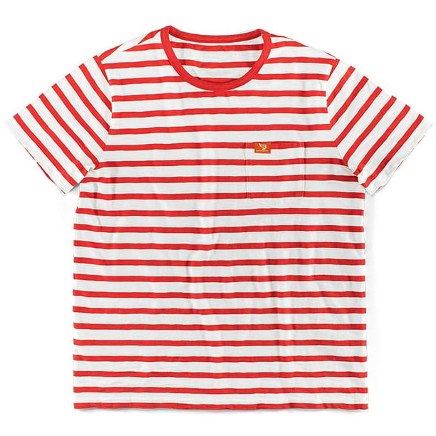 Camisetas de Manga Corta de los Hombres Nueva Camiseta de Cuello Redondo de Rayas de Verano, Ligero Slim Fit Top