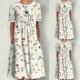 thumbnail image 2 of Vestidos estampados florales plegables de manga corta con cuello redondo informal de verano para mujer Fridja bnh2904, 2 of 9
