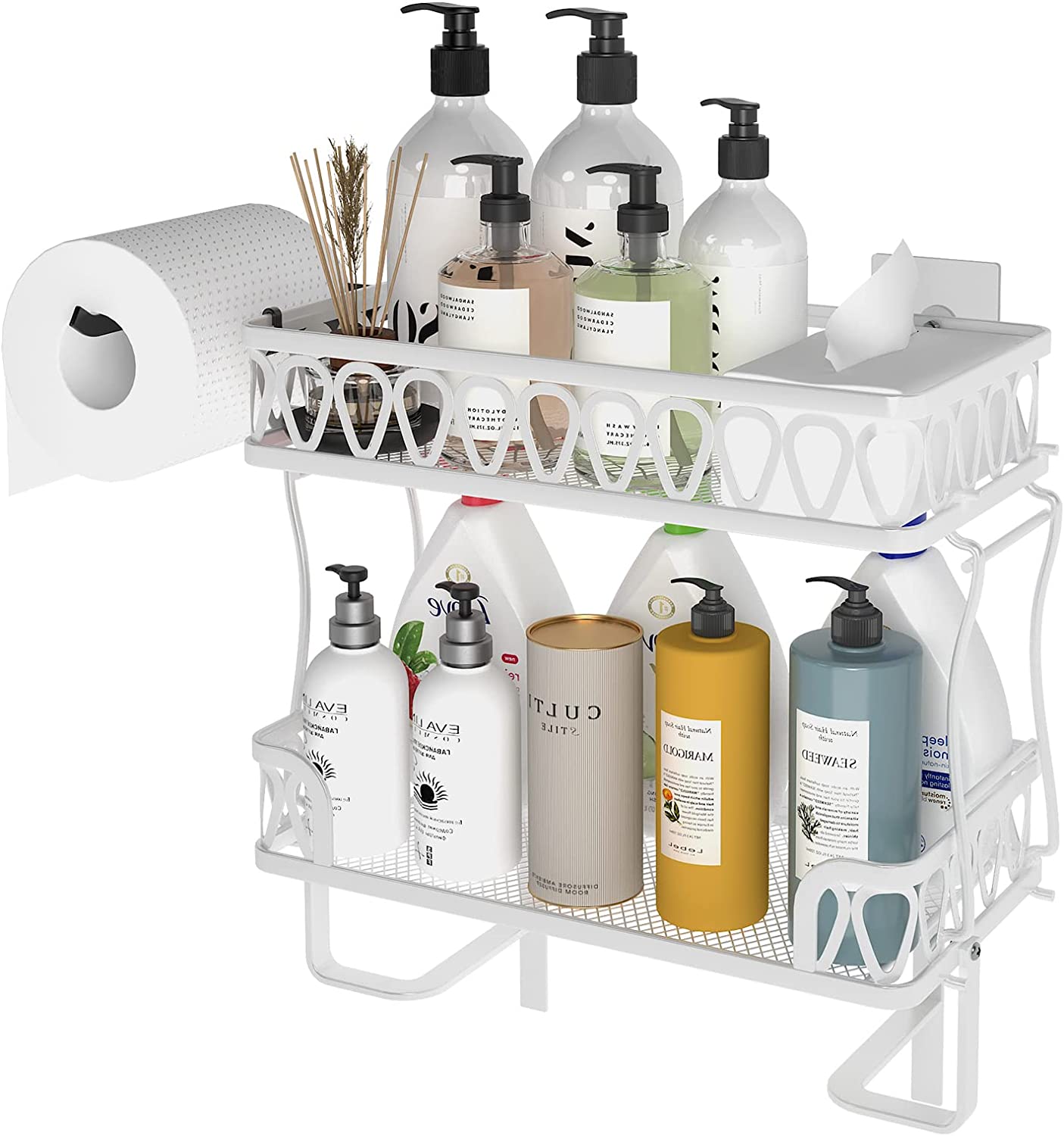 2 Tier over the Toilet Storage Shelf with Paper Holder, Metal Bathroom