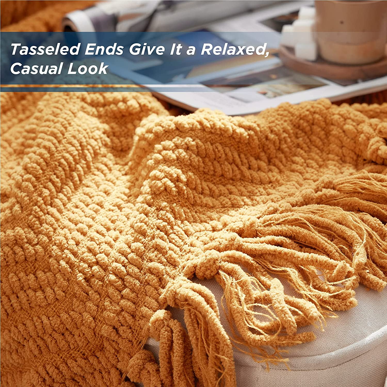 Throw Blanket for Couch Orange Knit Woven Chenille Blanket Versatile for Twin Bed 60 x 80 Inch Super Soft Warm Decorative Blanket with Tassels for Chair Sofa and Living Room Walmart