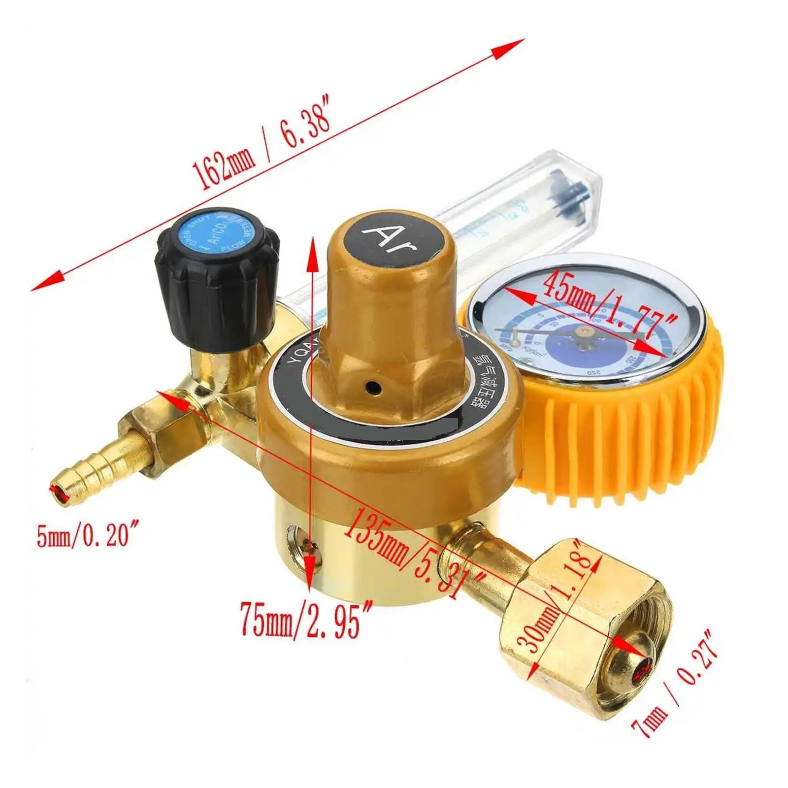Pressure Reducer G5/8" 0-25Mpa Argon CO2 Mig Tig Flow Meter Gas Regulator Flowmeter Welding Weld Gauge Argon Regulator ,Durable Construction