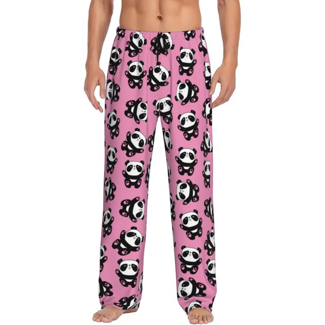Fotbe Cute Panda Pantalones de Pijama para Hombre, Pantalones de Dormir, Pantalones de Casa con Cintura Ajustable y Bolsillos-Large