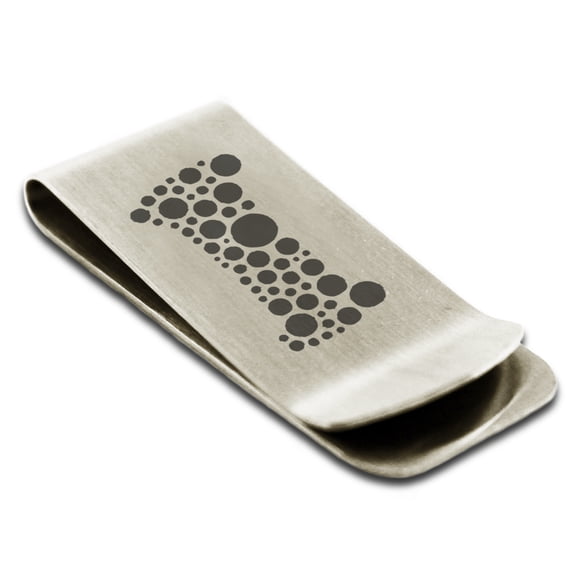 Stainless Steel Letter I Initial Dotted Monogram Engraved Engraved Money Clip Credit Card Holder