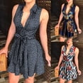 thumbnail image 2 of Vestido negro de lunares para mujer, minivestido Vintage holgado sin mangas para fiesta, Sexy, con cuello en V, 2020, 2 of 7