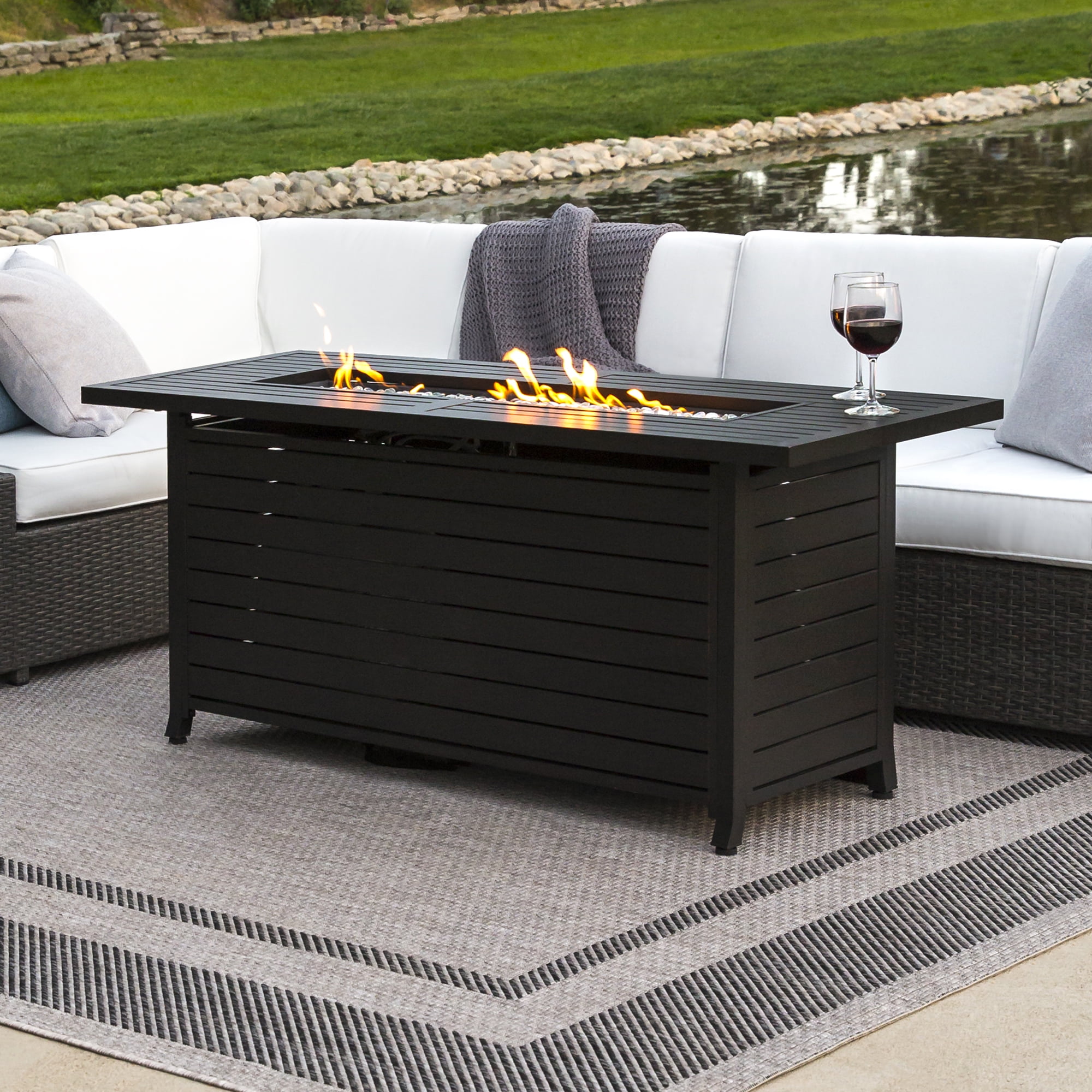 Best Choice S 57in Rectangular Extruded Aluminum Gas Fire Pit Best Choice S 57in Rectangular Extruded Aluminum Gas Fire Pit Table W Cover And Glass Beads Black Com