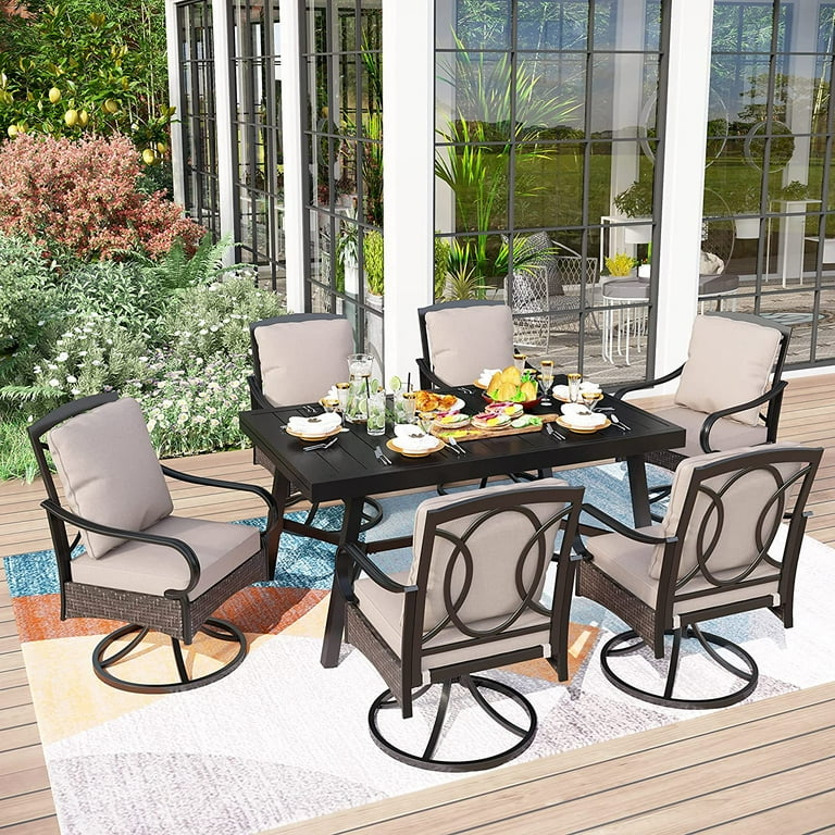 VILLA Outdoor Patio Dining Table and Chairs Set Heavy Duty 9 Piece Outdoor Dining Set for 8 8 Extra Large Patio Swivel Chairs 1 Extendable Rectangular 82 x 37 Patio Metal Table Walmart